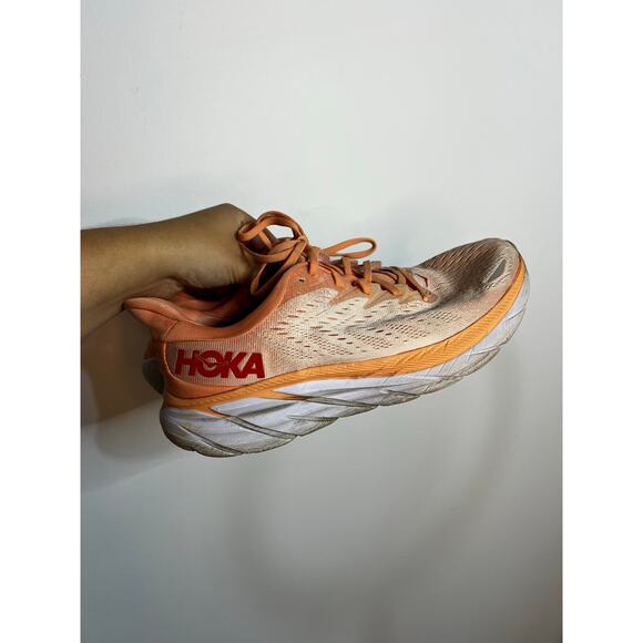 HOKA ONE ONE CLIFTON 8 Womens 11B Cantaloupe Silver Peony Athletic Running Shoes - Picture 1 of 7